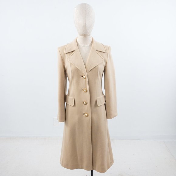 Vintage S/M Wool Knit Princess Overcoat Cream Tan - Picture 11 of 11